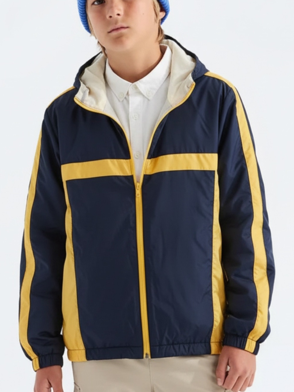Penmans Boys Navy Yellow Thermal Rain Jacket Windbreaker L